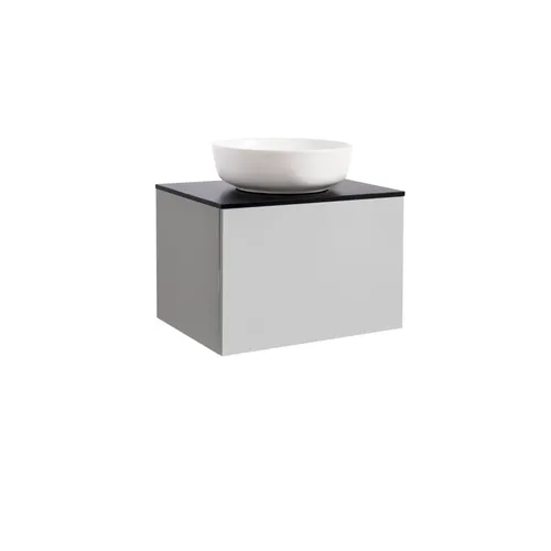 Kommod Ella 60 grå med svart bänkskiva och runt vit matt tvättställ 42cm