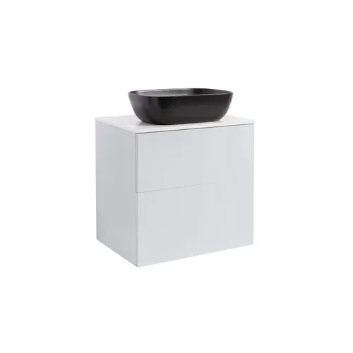 Kommod Isella 60 grå med vit bänkskiva och rektangulärt svart matt tvättställ 46x33 cm