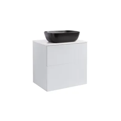 Kommod Isella 60 grå med vit bänkskiva och rektangulärt svart matt tvättställ 46x33 cm