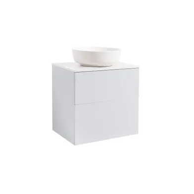 Kommod Isella 60 grå med vit bänkskiva och runt vit matt tvättställ 42cm