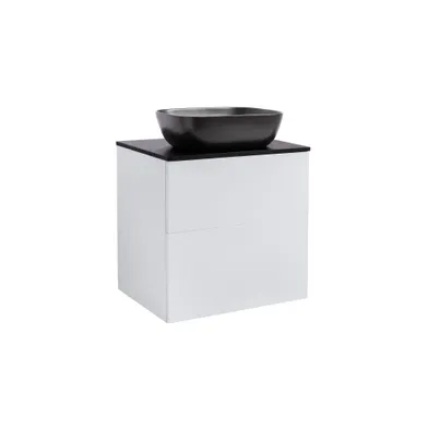 Kommod Isella 60 grå med svart bänkskiva och rektangulärt svart matt tvättställ 46x33 cm