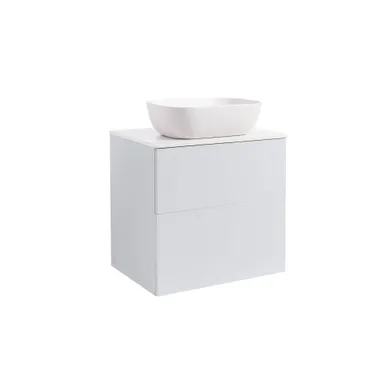 Kommod Isella 60 grå med vit bänkskiva och rektangulärt vit matt tvättställ 46x33 cm