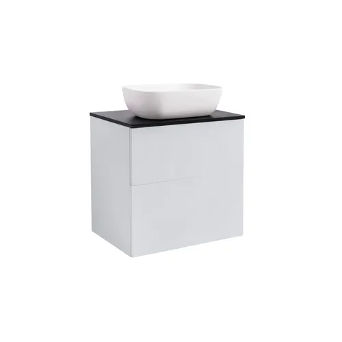 Kommod Isella 60 grå med svart bänkskiva och rektangulärt vit matt tvättställ 46x33 cm