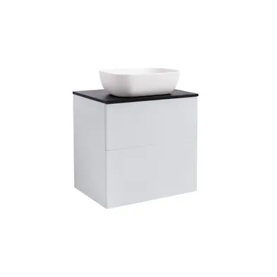 Kommod Isella 60 grå med svart bänkskiva och rektangulärt vit matt tvättställ 46x33 cm