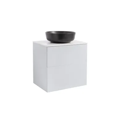 Kommod Isella 60 grå med vit bänkskiva och runt svart matt tvättställ 42cm