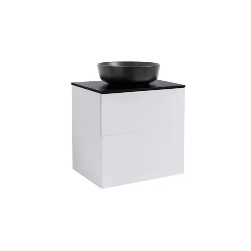 Kommod Isella 60 grå med svart bänkskiva och runt svart matt tvättställ 42cm