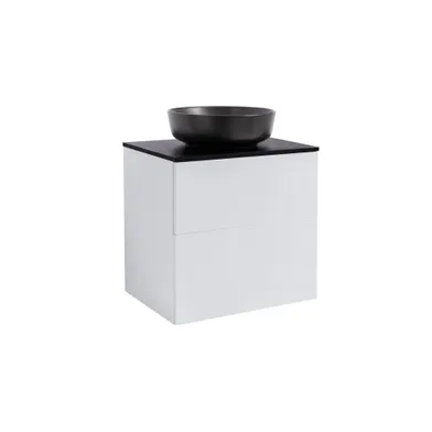 Kommod Isella 60 grå med svart bänkskiva och runt svart matt tvättställ 42cm