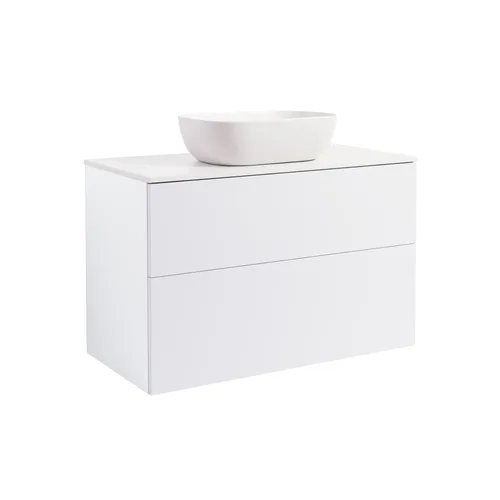 Kommod Isella 90 vit matt med vit bänkskiva och rektangulärt vit matt tvättställ 46x33 cm