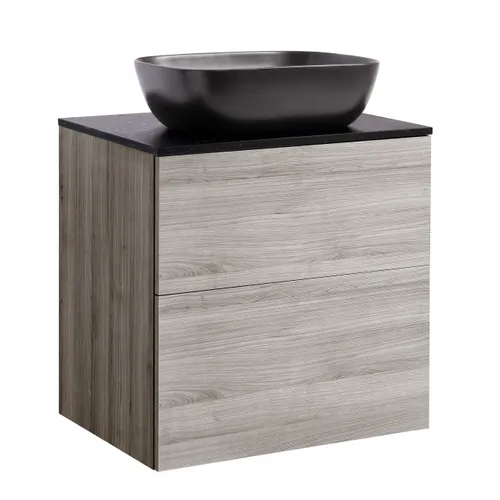 Kommod Isella 60 sand med svart bänkskiva och rektangulärt svart matt tvättställ 46x33 cm