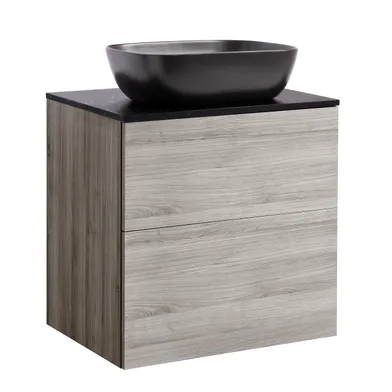 Kommod Isella 60 sand med svart bänkskiva och rektangulärt svart matt tvättställ 46x33 cm