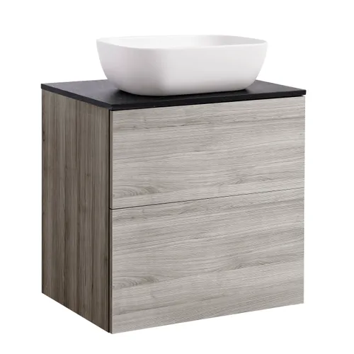 Kommod Isella 60 sand med svart bänkskiva och rektangulärt vit matt tvättställ 46x33 cm