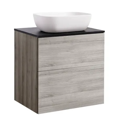 Kommod Isella 60 sand med svart bänkskiva och rektangulärt vit matt tvättställ 46x33 cm