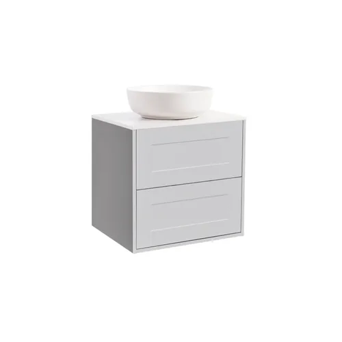 Kommod Gabriella 60 grå med vit bänkskiva och runt vit matt tvättställ 42cm