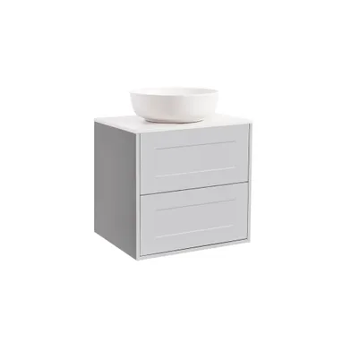 Kommod Gabriella 60 grå med vit bänkskiva och runt vit matt tvättställ 42cm