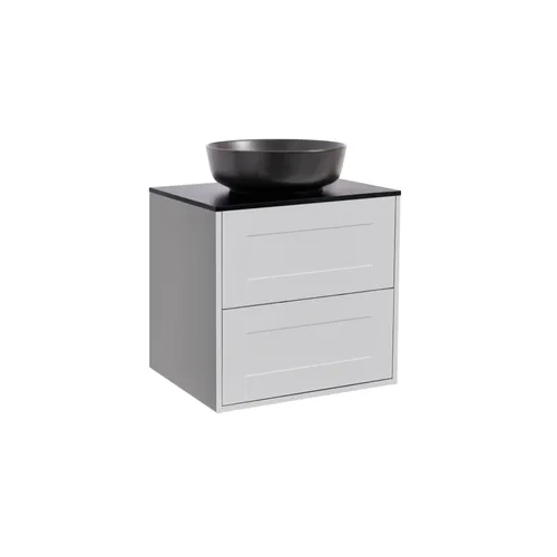 Kommod Gabriella 60 grå med svart bänkskiva och runt svart matt tvättställ 42cm