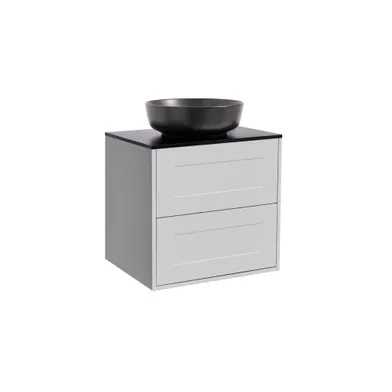 Kommod Gabriella 60 grå med svart bänkskiva och runt svart matt tvättställ 42cm