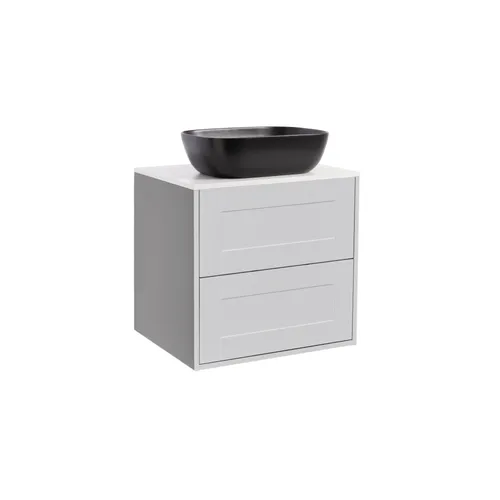 Kommod Gabriella 60 grå med vit bänkskiva och rektangulärt svart matt tvättställ 46x33 cm