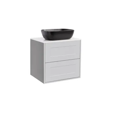 Kommod Gabriella 60 grå med vit bänkskiva och rektangulärt svart matt tvättställ 46x33 cm