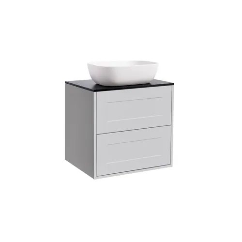 Kommod Gabriella 60 grå med svart bänkskiva och rektangulärt vit matt tvättställ 46x33 cm