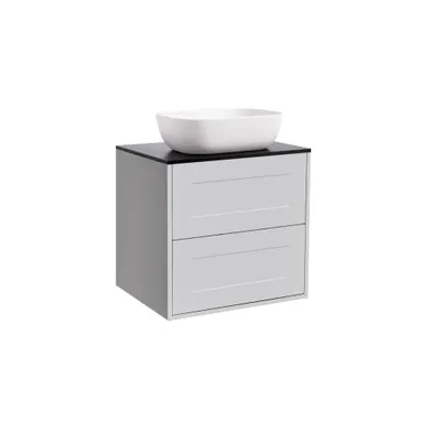 Kommod Gabriella 60 grå med svart bänkskiva och rektangulärt vit matt tvättställ 46x33 cm