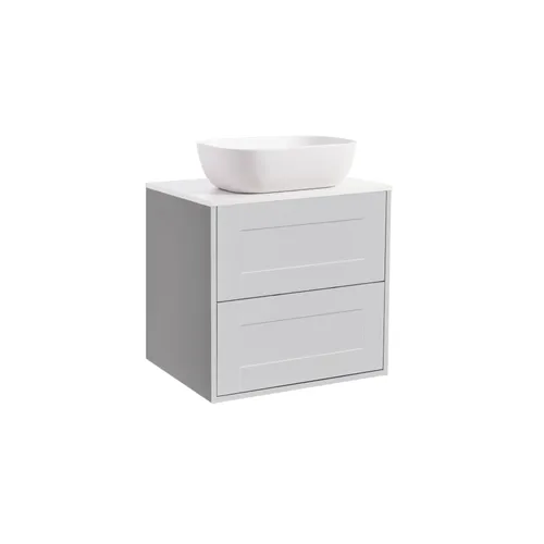 Kommod Gabriella 60 grå med vit bänkskiva och rektangulärt vit matt tvättställ 46x33 cm