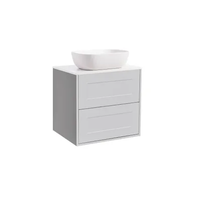 Kommod Gabriella 60 grå med vit bänkskiva och rektangulärt vit matt tvättställ 46x33 cm