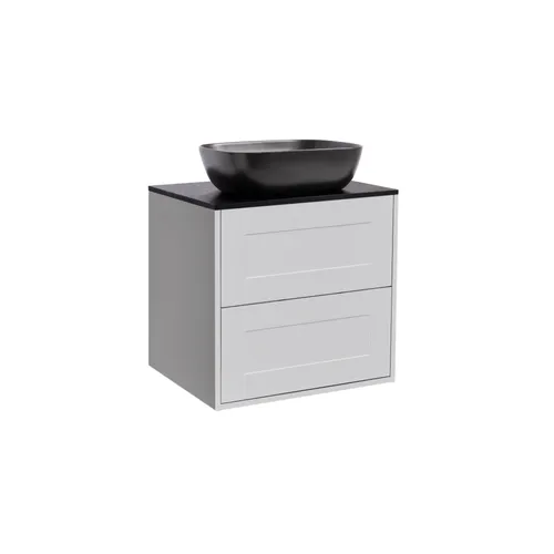 Kommod Gabriella 60 grå med svart bänkskiva och rektangulärt svart matt tvättställ 46x33 cm