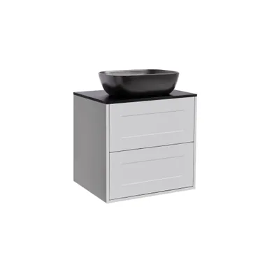 Kommod Gabriella 60 grå med svart bänkskiva och rektangulärt svart matt tvättställ 46x33 cm