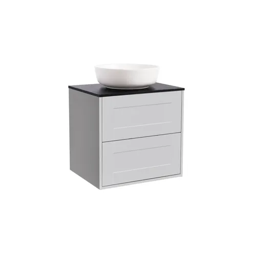 Kommod Gabriella 60 grå med svart bänkskiva och runt vit matt tvättställ 42cm