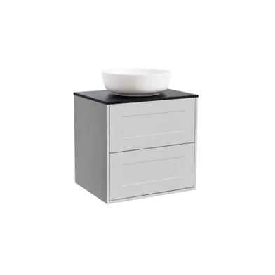 Kommod Gabriella 60 grå med svart bänkskiva och runt vit matt tvättställ 42cm