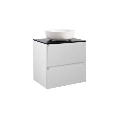 Kommod Luxor 60 grå med svart bänkskiva och runt vit matt tvättställ 42cm