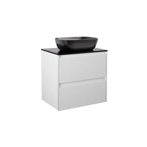 Kommod Luxor 60 grå med svart bänkskiva och rektangulärt svart matt tvättställ 46x33 cm