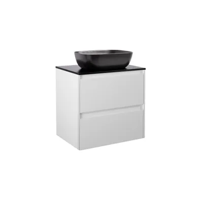 Kommod Luxor 60 grå med svart bänkskiva och rektangulärt svart matt tvättställ 46x33 cm