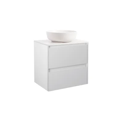 Kommod Luxor 60 grå med vit bänkskiva och runt vit matt tvättställ 42cm