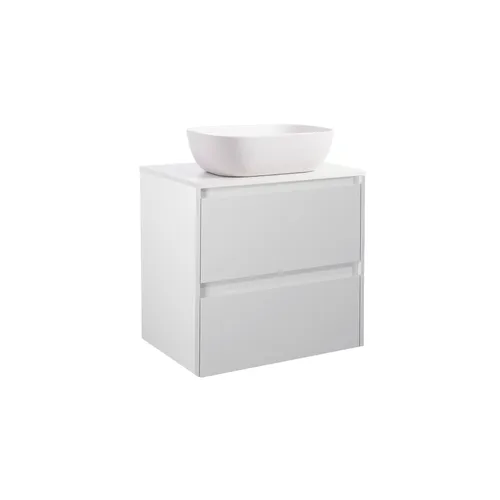 Kommod Luxor 60 grå med vit bänkskiva och rektangulärt vit matt tvättställ 46x33 cm