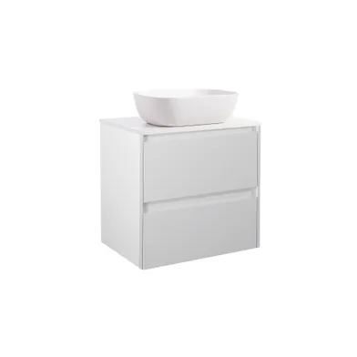 Kommod Luxor 60 grå med vit bänkskiva och rektangulärt vit matt tvättställ 46x33 cm