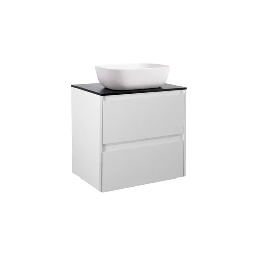 Kommod Luxor 60 grå med svart bänkskiva och rektangulärt vit matt tvättställ 46x33 cm