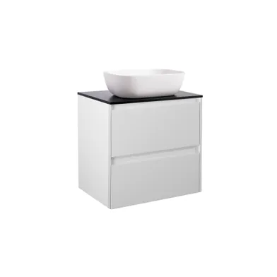 Kommod Luxor 60 grå med svart bänkskiva och rektangulärt vit matt tvättställ 46x33 cm