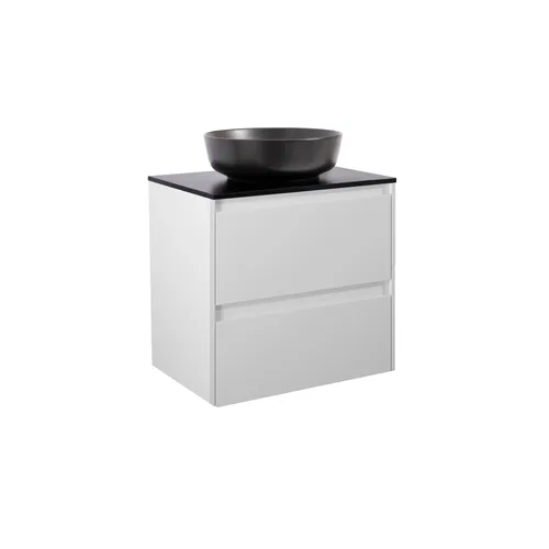 Kommod Luxor 60 grå med svart bänkskiva och runt svart matt tvättställ 42cm