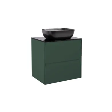 Kommod Luxor 60 skogsgrön med svart bänkskiva och rektangulärt svart matt tvättställ 46x33 cm