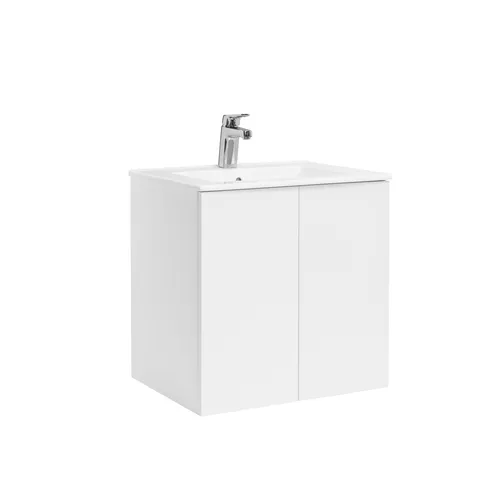 Kommod Isella 60 kompakt med dörrar vit matt tvättställ porslin