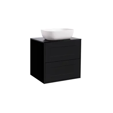 Kommod Gabriella 60 matt svart med svart bänkskiva och rektangulärt vit matt tvättställ 46x33 cm