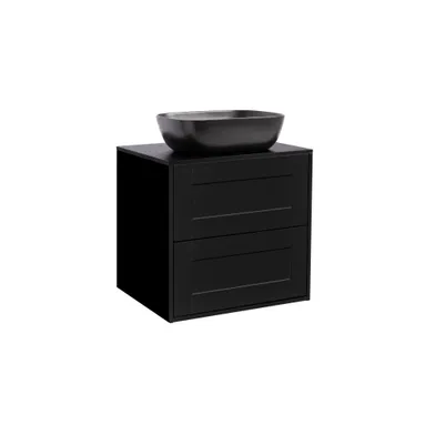 Kommod Gabriella 60 matt svart med svart bänkskiva och rektangulärt svart matt tvättställ 46x33 cm