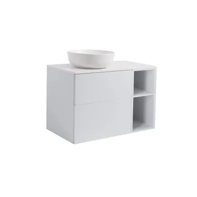 Möbelpaket Isella grå 60+30 inkl öppet sidoskåp, vit bänkskiva & vit runt tvättställ