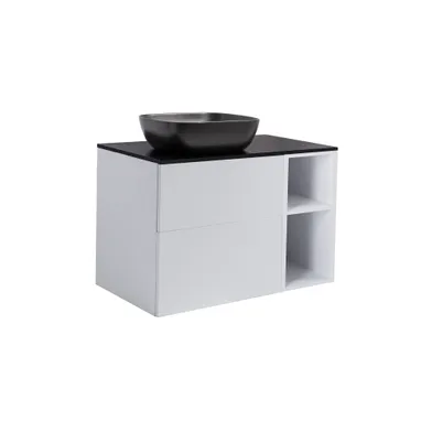 Möbelpaket Isella grå 60+30 inkl öppet sidoskåp, svart bänkskiva & svart rektangulärt tvättställ