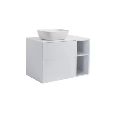 Möbelpaket Isella grå 60+30 inkl öppet sidoskåp, vit bänkskiva & vitt rektangulärt tvättställ