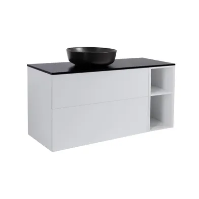 Möbelpaket Isella grå 90+30 inkl öppet sidoskåp, svart bänkskiva & svart runt tvättställ