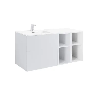 Möbelpaket Isella grå inkl tvättställ med enkelho vänster och två öppna sidoskåp