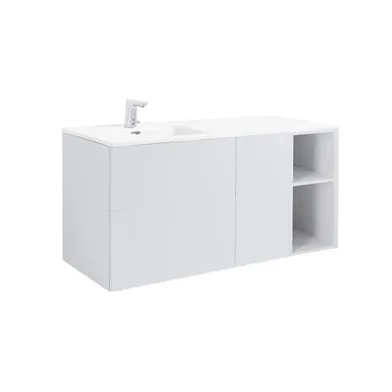 Möbelpaket Isella grå, inkl tvättställ med enkelho vänster, tvättkorg och öppet sidoskåp