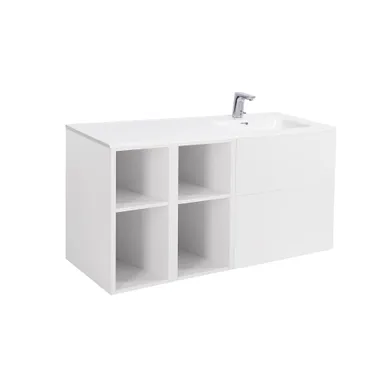 Möbelpaket Isella mattvit inkl tvättställ med enkelho höger och två öppna sidoskåp